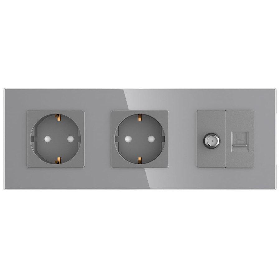 PULSAR Glas SAT plus LAN plus 2× Steckdose grau