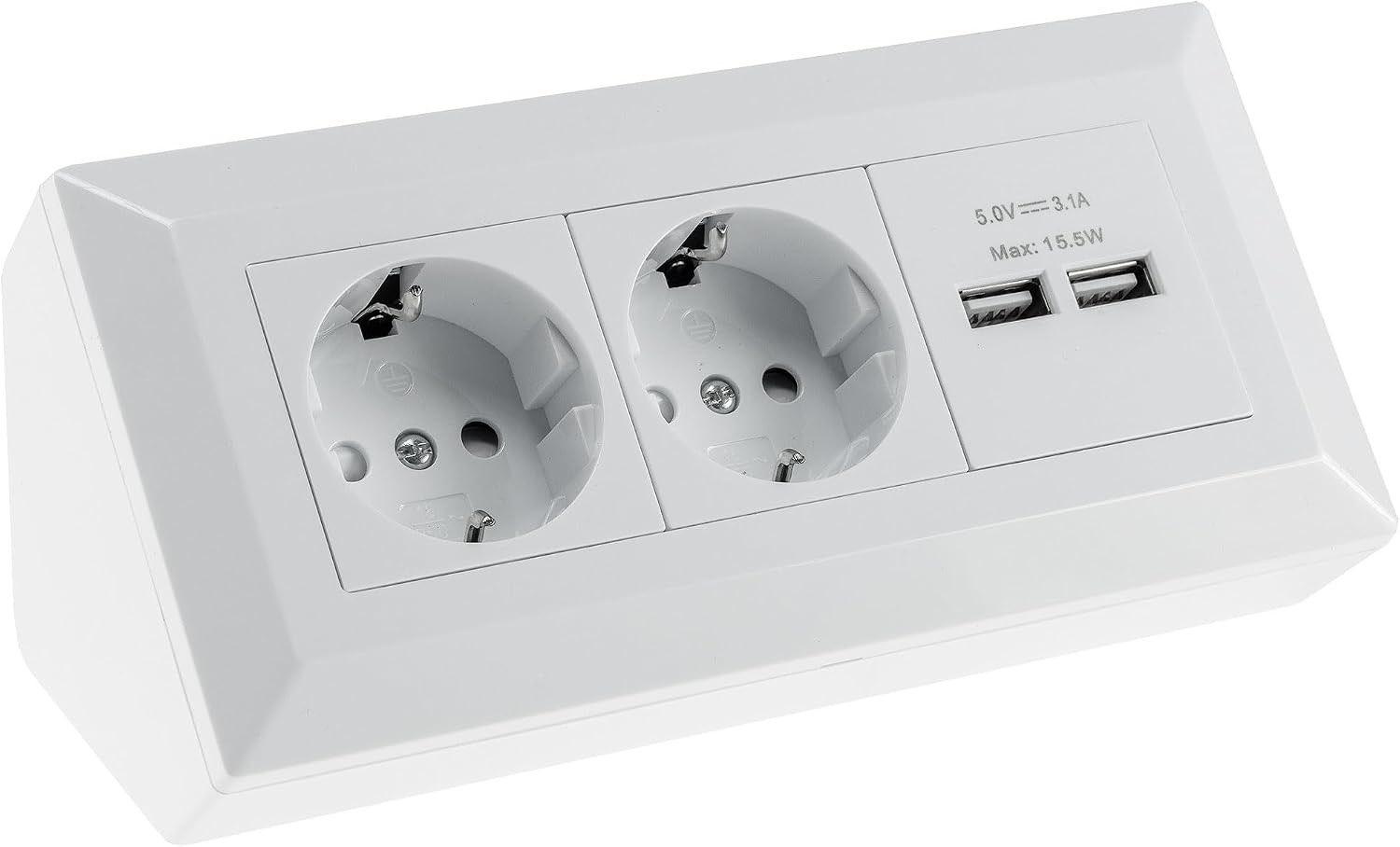 ChiliTec 2-fach Ecksteckdose 2× USB-A weiß