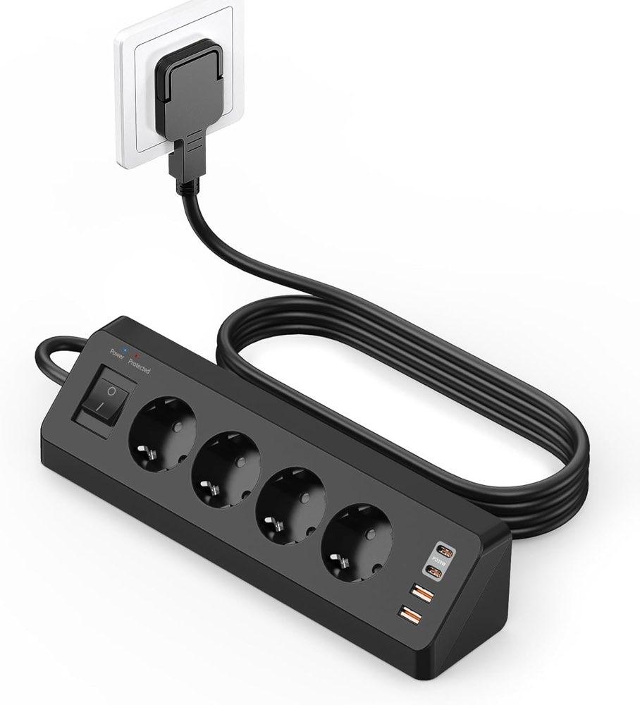 SUDEERY 4-Fach Ecksteckdose Flachstecker USB-C PD