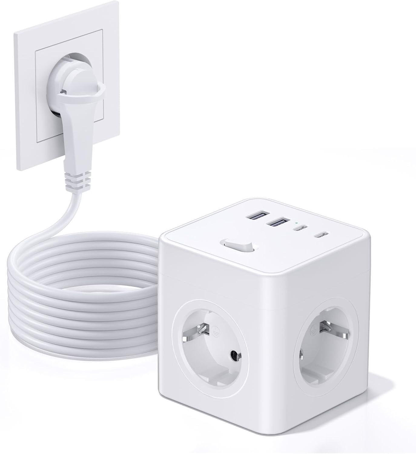 Pluackg Steckdosenwürfel 4-Fach mit USB