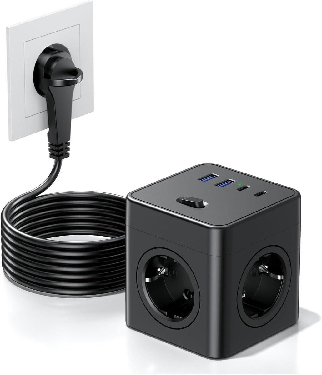Pluackg Steckdosenwürfel 8-in-1 Schwarz