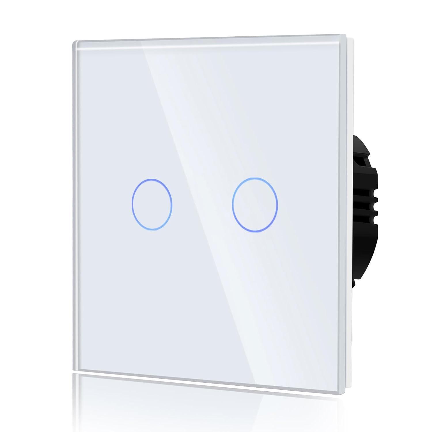 BSEED Touch Lichtschalter 2 Fach Glas Weiß