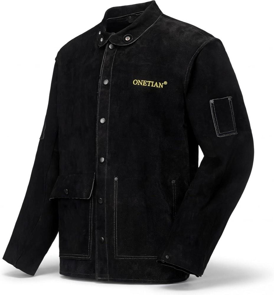 Schwarze Leder-Schweißerjacke (ohne Marke)