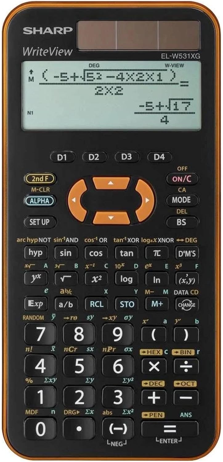 SHARP Sharp EL-W531 XG-YR Wissenschaftlicher Schulrechner (4-zeilige Anzeige, WriteView, D.A.L.-Eingabe) Orange