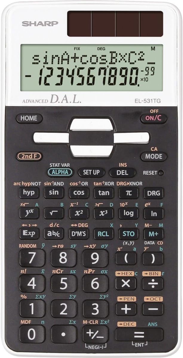 Sharp EL-531 TG-WH Wissenschaftlicher Schulrechner (2-zeilige Anzeige, D.A.L.-Eingabe, Solar- und Batteriebetrieb) Weiß