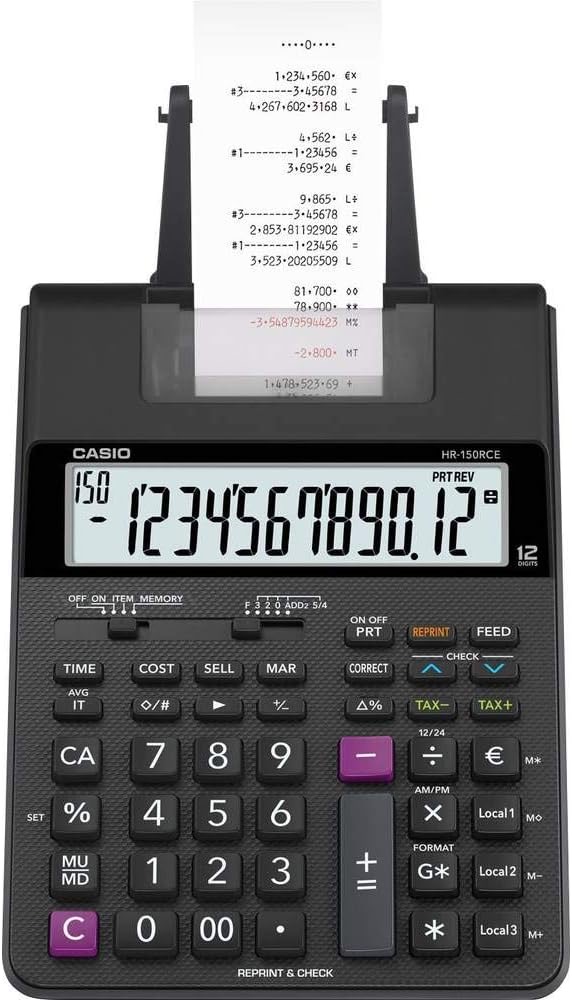 CASIO HR-150RCE druckender Rechner, 2-Farb-Druck, 12-stelliges LC-Display
