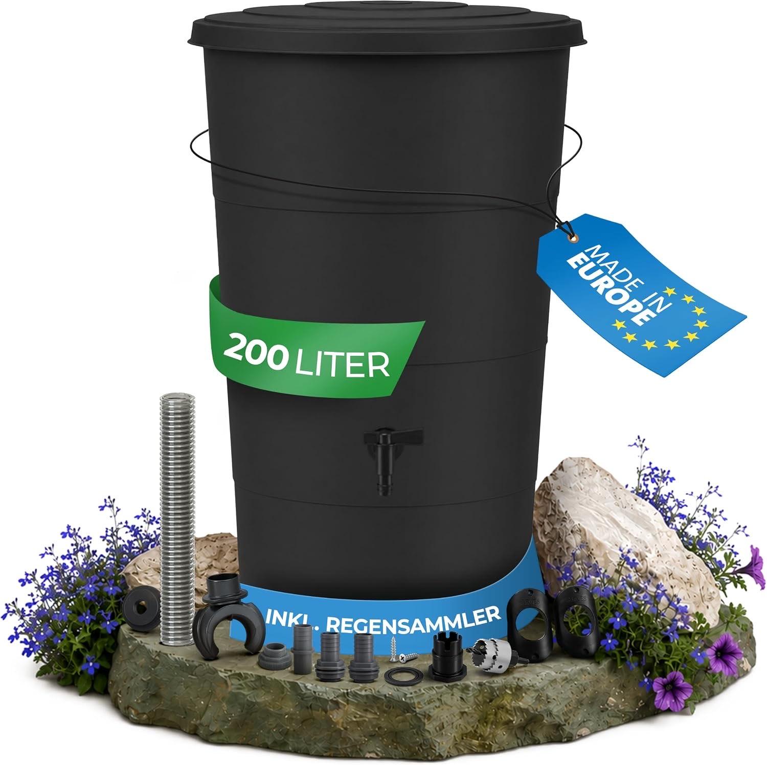 YourCasa Regentonne 200 L Anthrazit mit Anschlusset