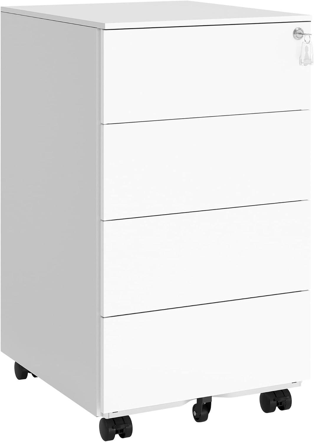 SONGMICS Rollcontainer Metall 4 Schubladen Wolkenweiß