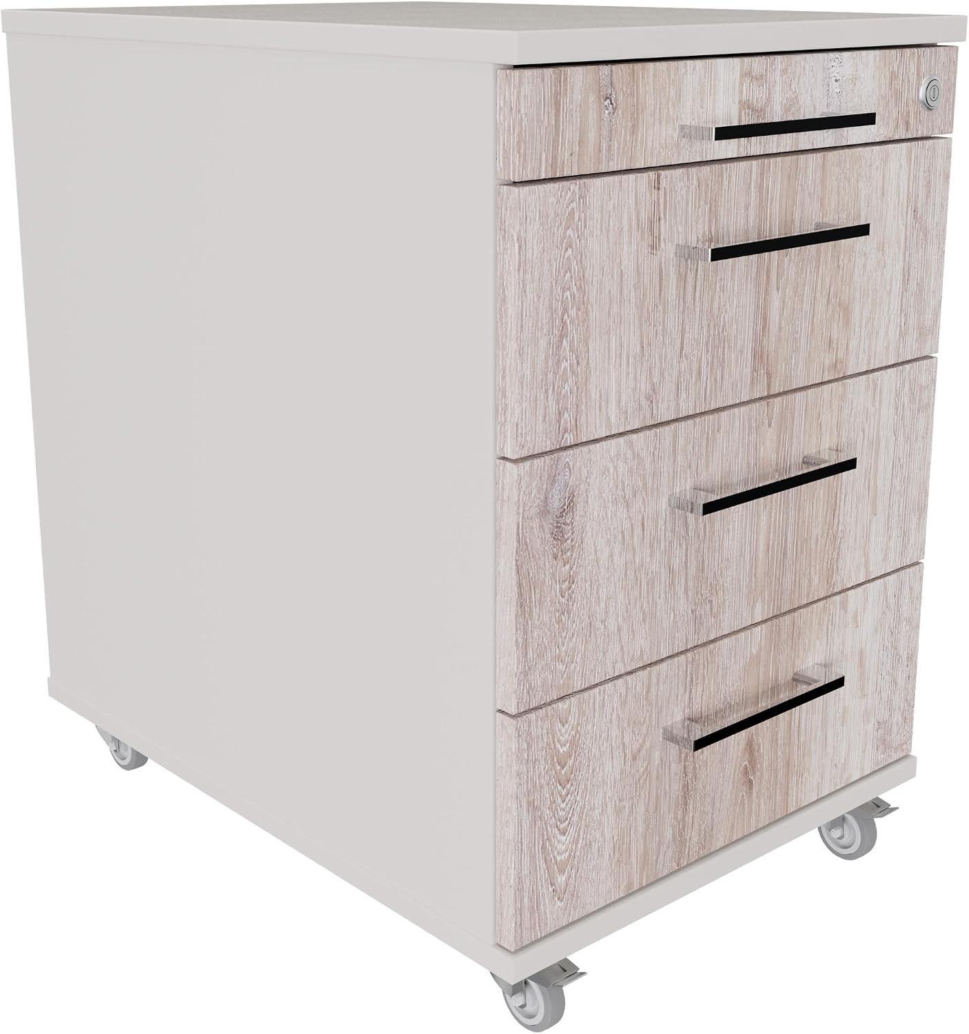 Eigentlich Rollcontainer 60 cm tief Lichtgrau/Eiche