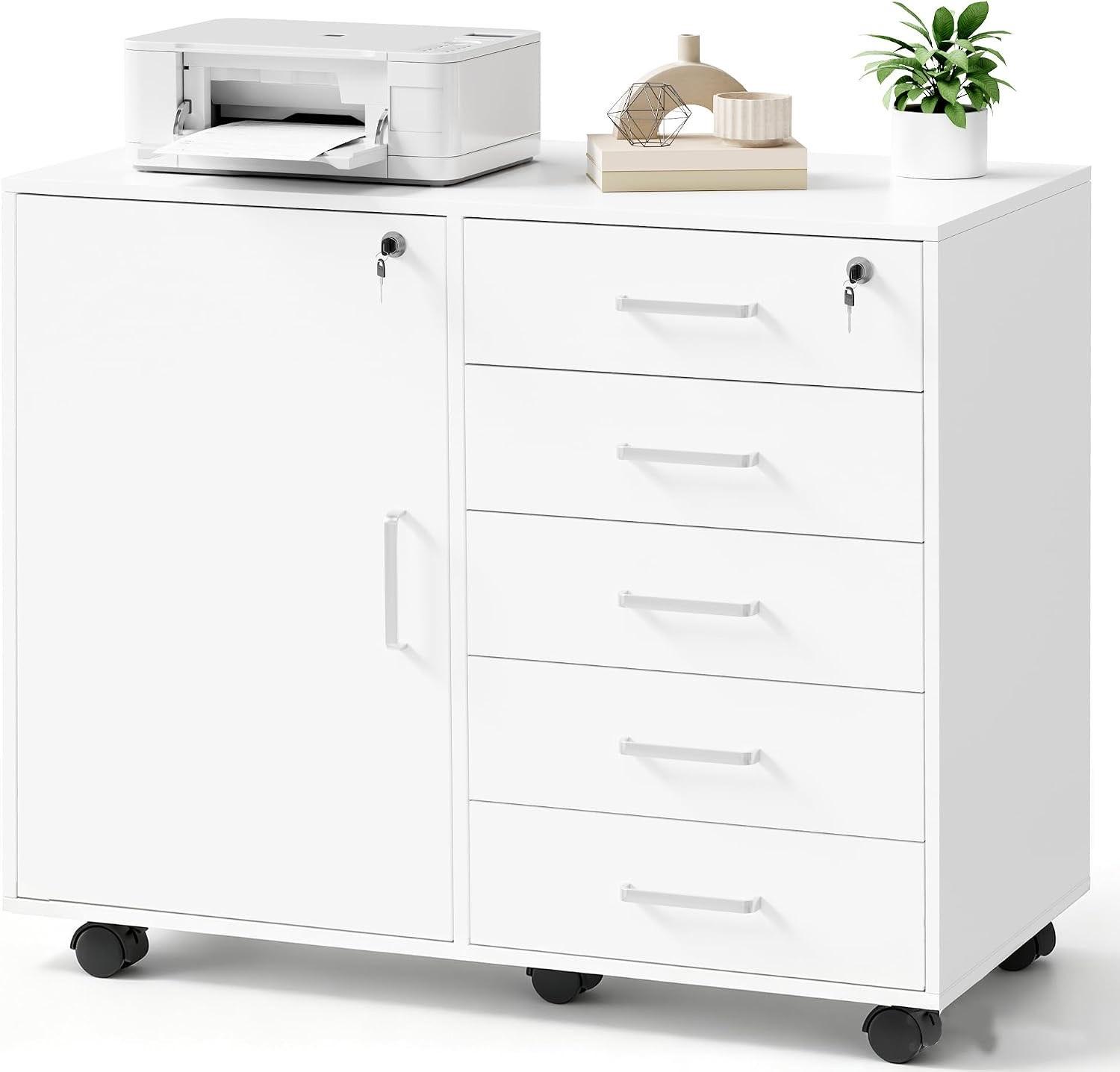 BEWISHOME Rollcontainer 5 Schubladen Weiß