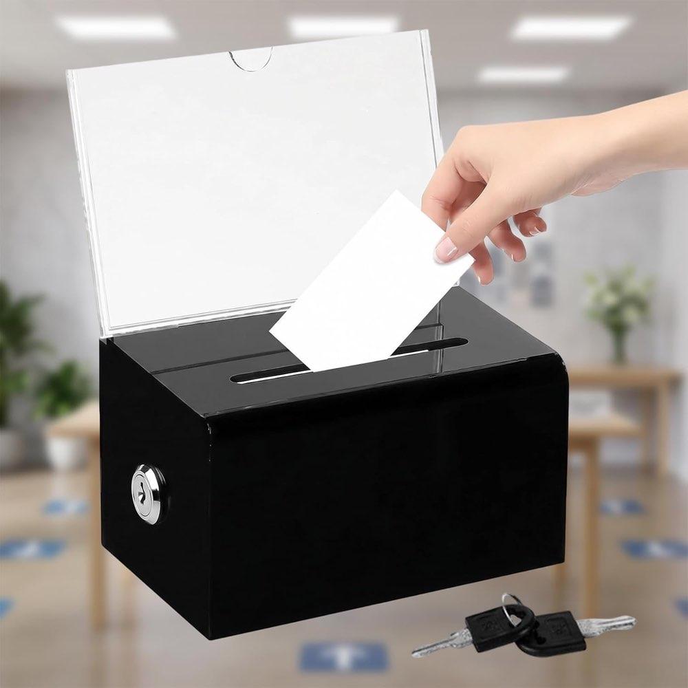 FRTAOOP Acryl-Spendenbox schwarz schließbar