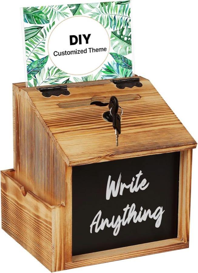 Uniclife Holz-Spendenbox mit Schloss und Kreidetafel