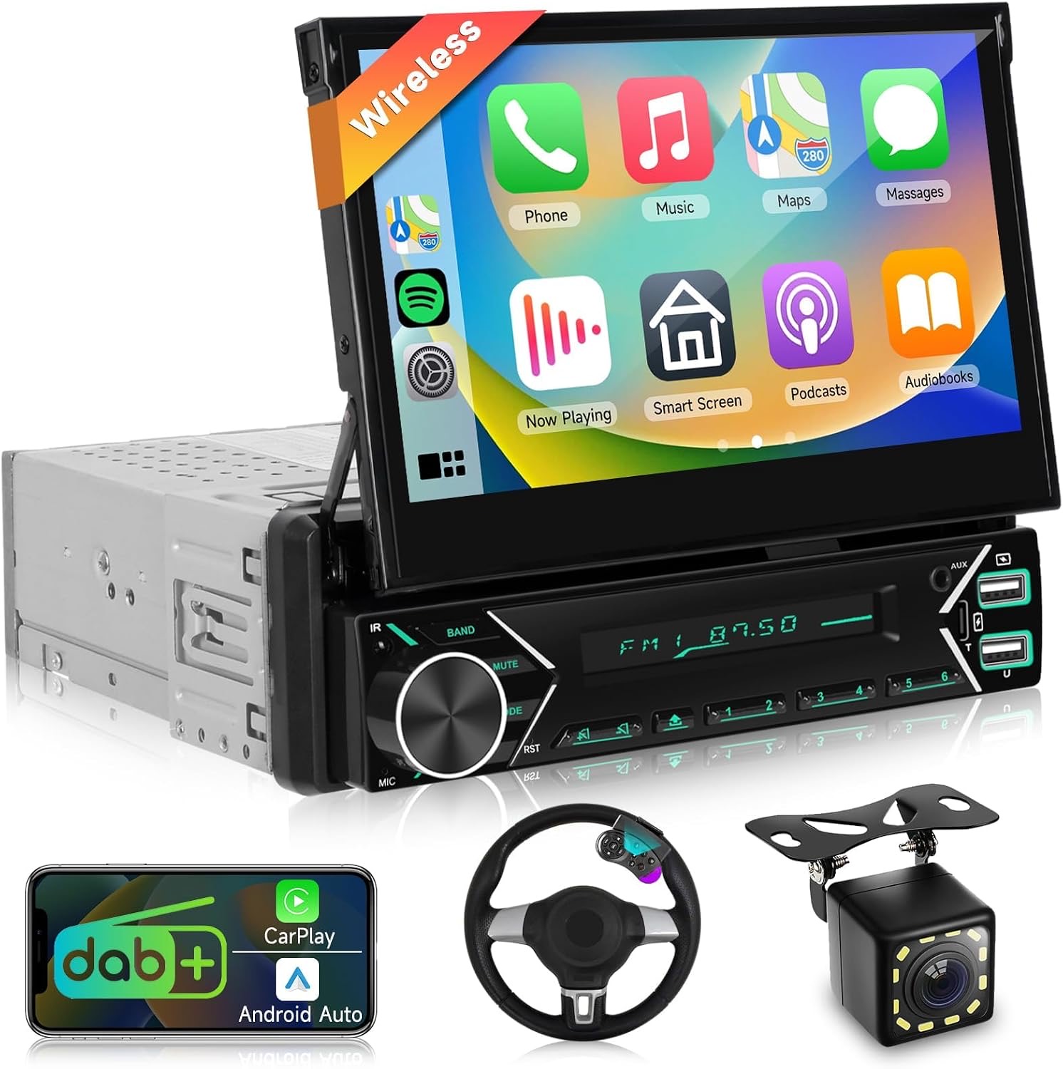 podofo 1-DIN Autoradio 7 Zoll DAB+