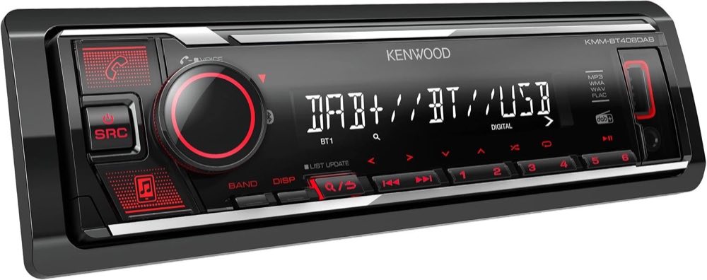 Kenwood Kenwood KMM-BT408DAB - USB-Autoradio mit DAB+ & Bluetooth Freisprecheinrichtung (Soundprozessor, USB, AUX, 1 x Pre-Out 2.5 V, 4 x 50 Watt, Tastenbeleuchtung rot, inkl. DAB+ Antenne)