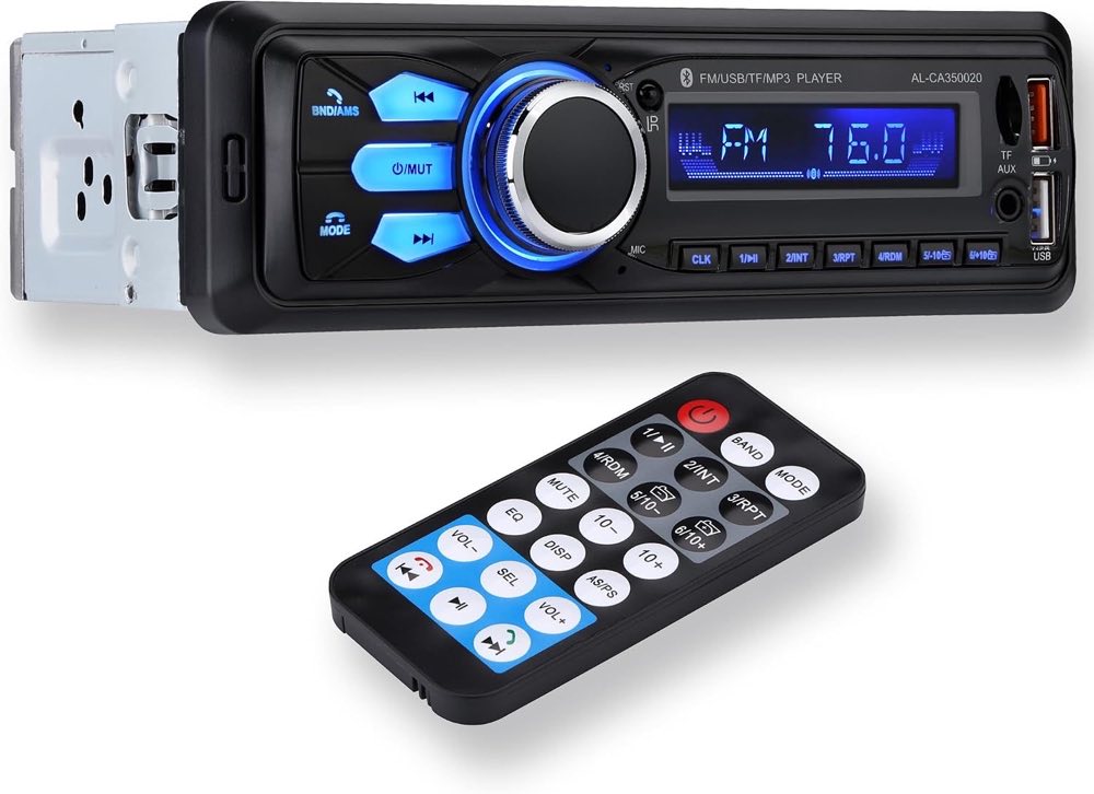 Altaudia Autoradio Auto - 1 DIN - 4x45W - Bluetooth 5.0, AUX-Funktion, MP3-Player und x2 USB, FM, Freisprechfunktion, 7 Farben, Fernbedienung, Speicherfunktion, LCD-Display, iOS & Android