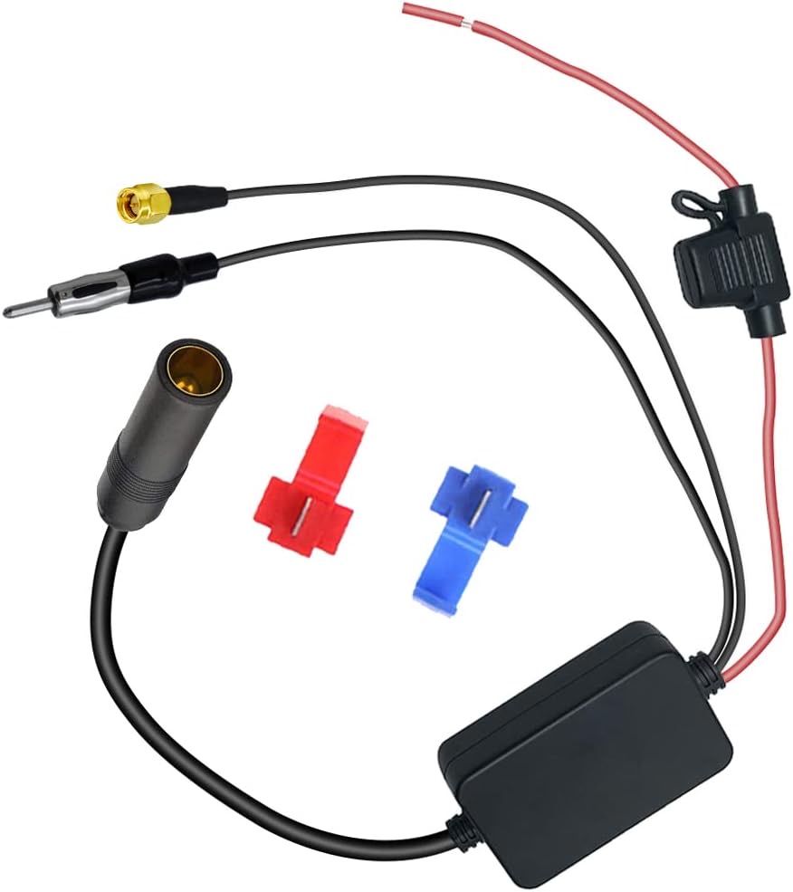 Vecys FM/AM DAB DAB+ Auto Antenne Signalverstärker DIN Männlich auf DIN Weiblich auf SMA Männlich Adapter 12V Autoradio Signalverstärker für Audio Stereo Digital Autoradio