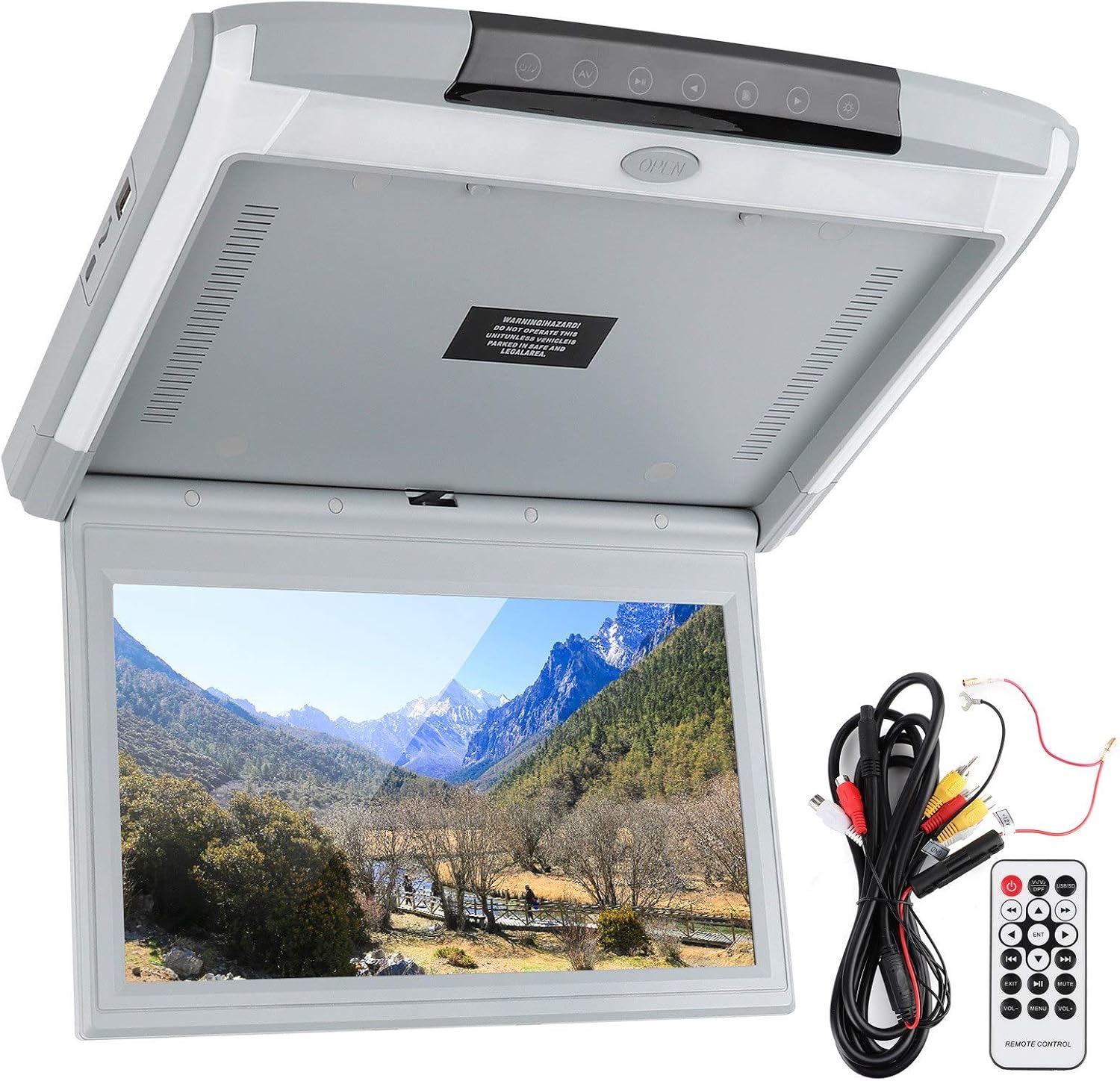 Auto-Dachmonitor, 11,6-Zoll-Auto-Deckenmonitor HD 1080P TV MP5-Bildschirm IPS Voller Betrachtungswinkel Flip-Down-Overhead-Automonitor mit USB TF HDMI FM, Unterstützt Fernbedienung