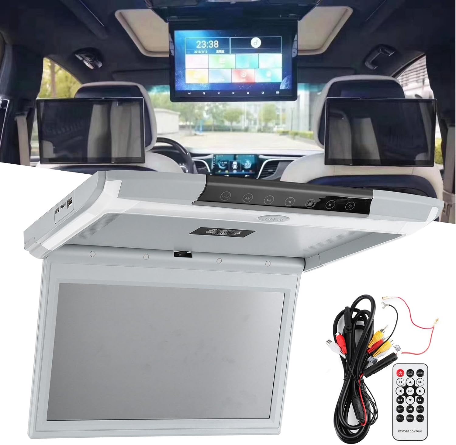 Tbest Autodachmonitor, Autodeckenmonitor, Overhead-Automonitor, 11,6 Zoll FHD 1080P IPS MP5-Display, Touch-Tasten, USB, TF, FM-Fernbedienung für Auto, Wohnmobil, Bus