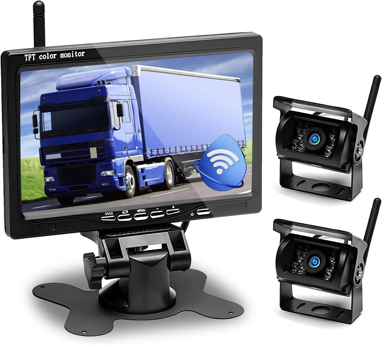 Hikity Rückfahrkamera Kabellos 7" Camper-Set mit 2 Geteilte Rück Kamera