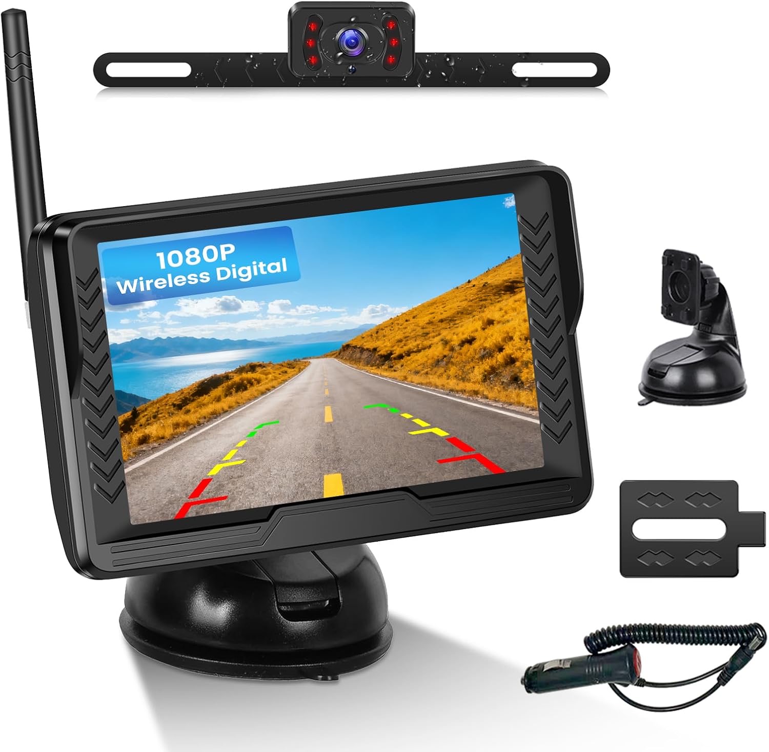 OiLiehu OiLiehu Kabellose AHD Rückfahrkamera Set - 1080P Funk-Rückfahrkamera mit 4,3" Monitor, IP68 Wasserdicht & Infrarot-Nachtsicht, Digitales Signal-Backup-System für Autos, DC 12V