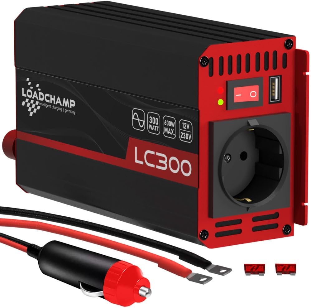 LOADCHAMP Wechselrichter 12V 300W Reiner Sinus Spannungswandler Inverter