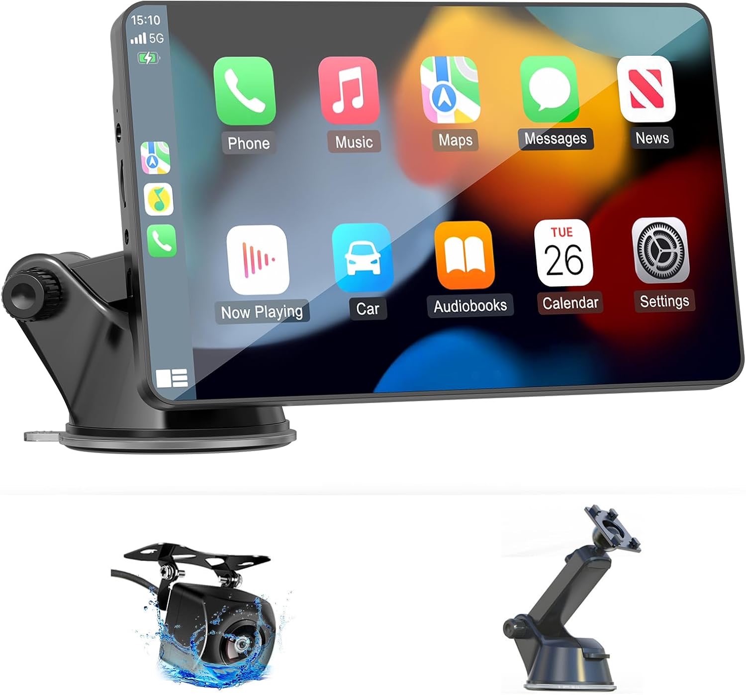 islxuox 7 Zoll Android Auto Display & Carplay Display, Wireless Car Play Android mit 1080P HD Rückfahrkamera IPS Touch Screen Bluetooth AUX FM Mirror Link Siri, GPS Navigation