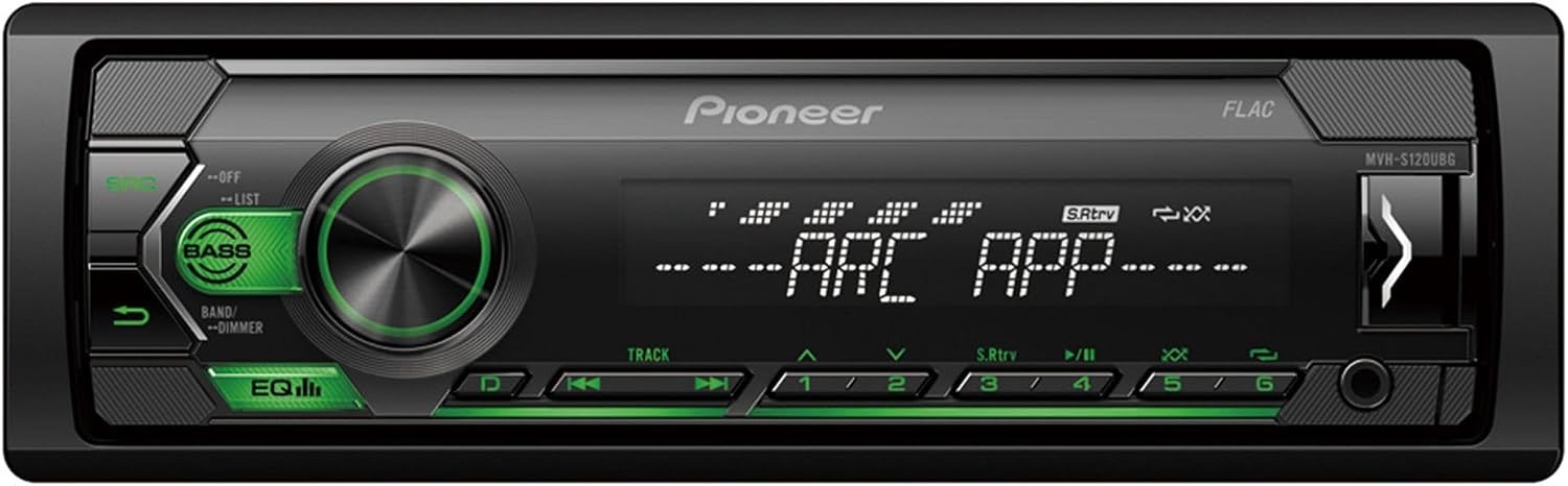 Pioneer MVH-S120UBG, 1DIN Autoradio mit RDS, grün, halbe Einbautiefe, 4x50Watt, USB, MP3, AUX-Eingang, Android-Unterstützung, 5-Band Equalizer, ARC App