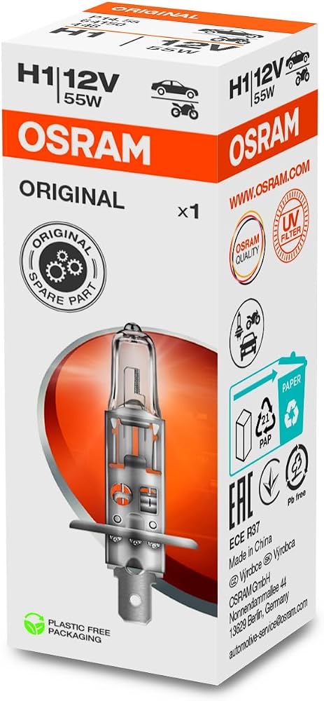 Osram Osram ORIGINAL H1, Halogen-Scheinwerferlampe, 64150, 12V PKW, Faltschachtel (1 Stück)