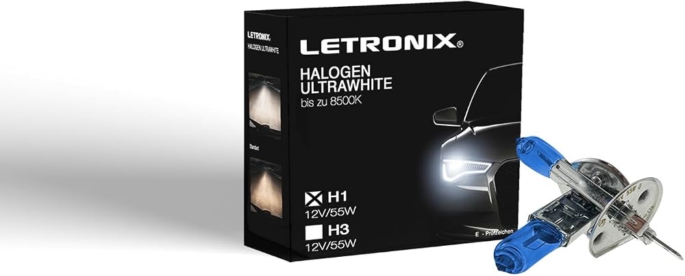 Halogen Auto Lampen H1 12V 8500K Kalt Weiß Xenon Optik Gas Ultra White Look Birnen Lampe Abblendlicht Nebelscheinwerfer Fernlicht Kurvenlicht Zulassung E-Prüfzeichen (LED Optik) (H1 55W)