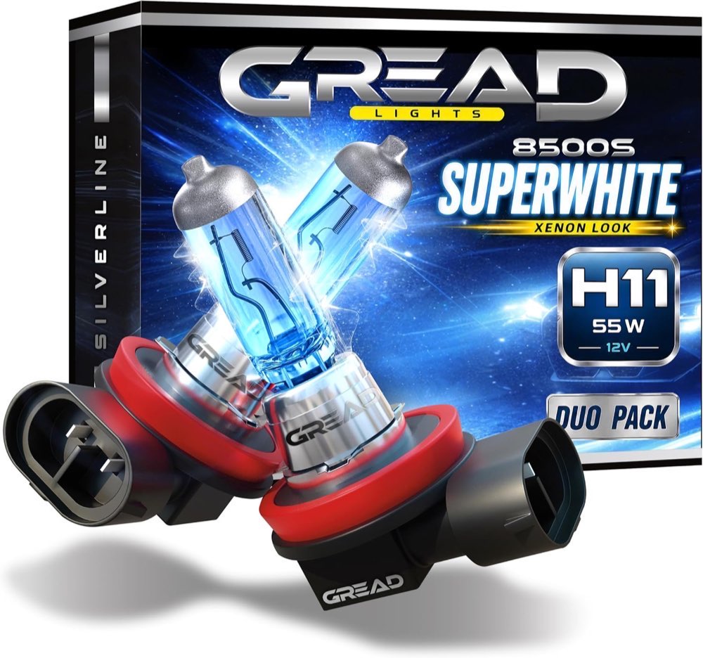 Gread Gread - H11 Lampe Auto H11 12V 55W - super-white - Scheinwerferbirne 8500k E-Prüfzeichen eintragungsfrei - Xenon Optik - 2 Stück