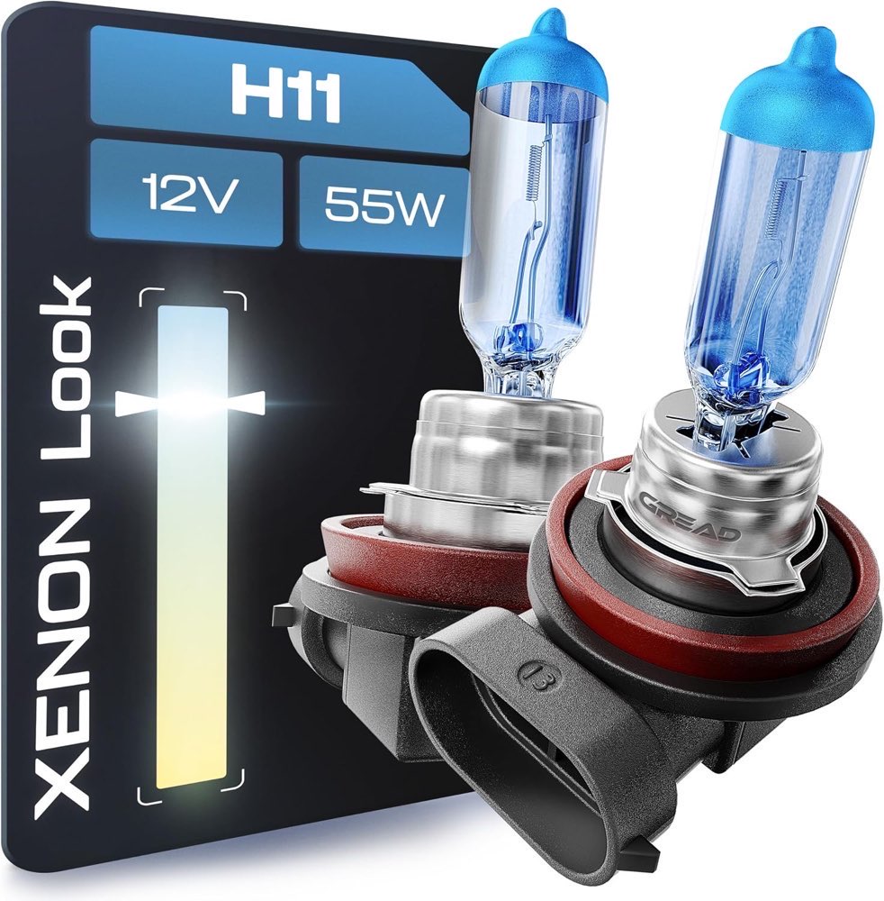 Gread Gread - 2x H11 Halogen Lampensatz Xenon Look - super white - 8500k 55W - E-Prüfzeichen