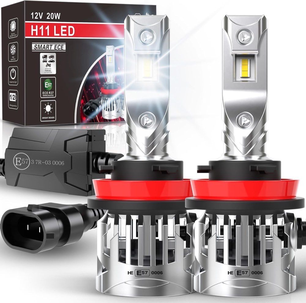 TUINCYN H11 LED Scheinwerferlampe 500% Helleres, UNECE-R37 Zulassung mit E-Zeichen, 6500K Weiß Straßenzulassung Lampe, 2 Stück