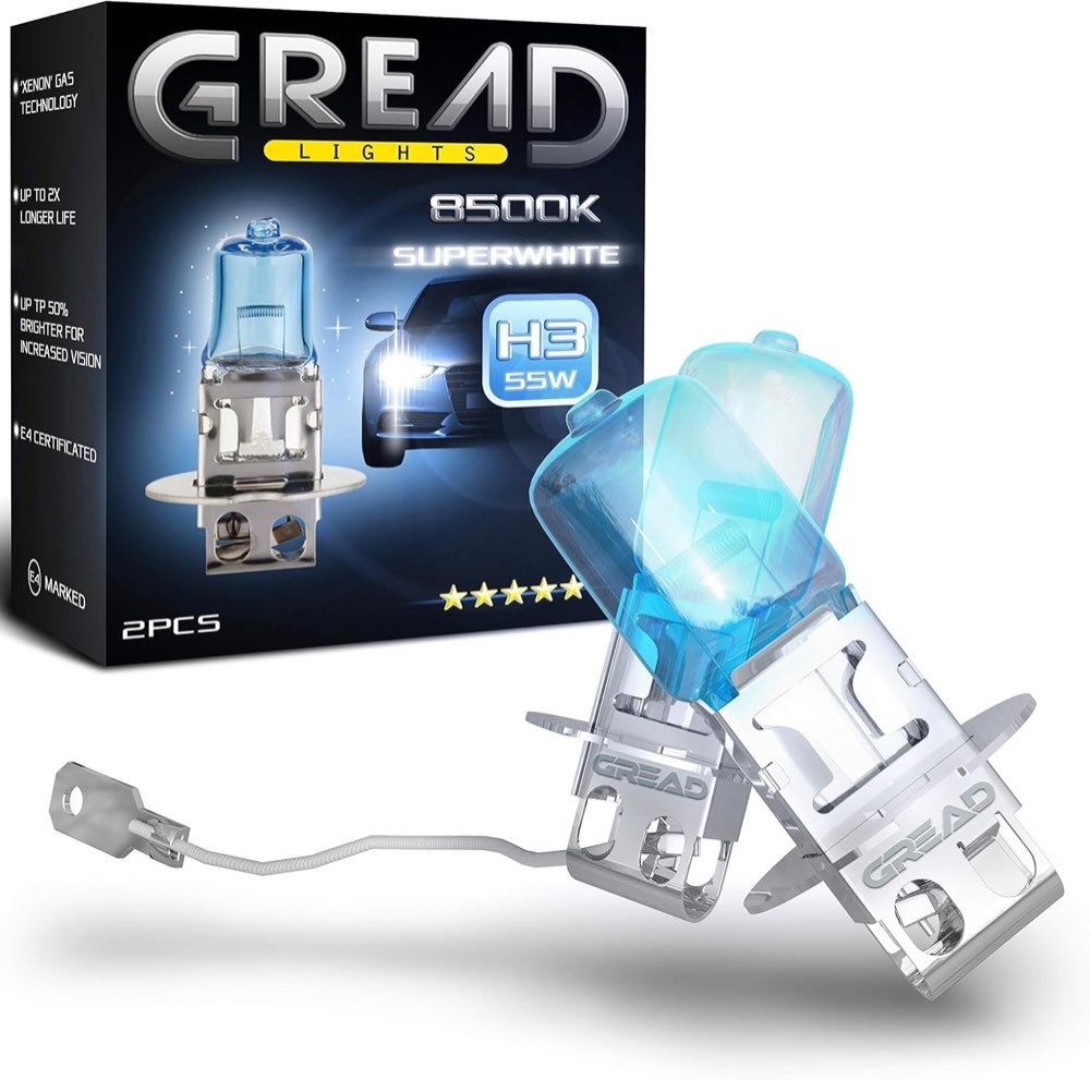 Gread H3 Super-White 55 W, 2 Stück – Testsieger H3-Birne