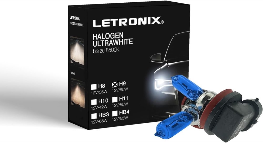 Halogen Auto Lampen H9 12V 8500K Kalt Weiß Xenon Optik Gas Ultra White Look Birnen Lampe Abblendlicht Nebelscheinwerfer Fernlicht Kurvenlicht Zulassung E-Prüfzeichen (LED Optik) (H9 65W)