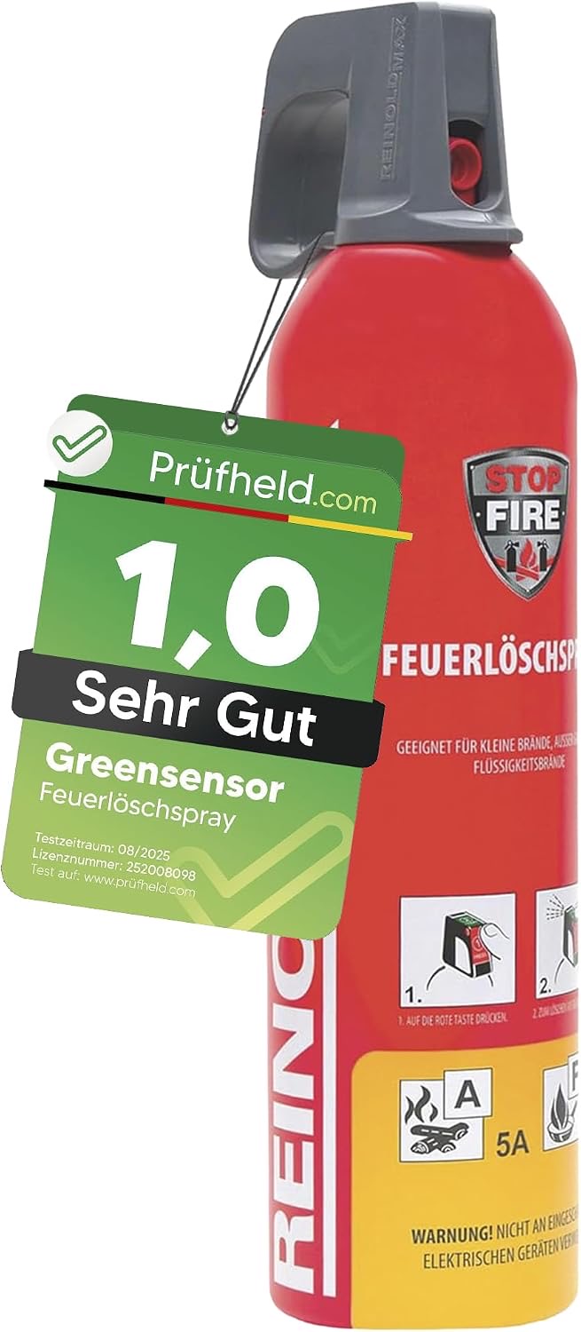 [Test SEHR GUT, Note 1.0] GREENSENSOR Premium Feuerlöschspray 750ml, Universal Löschspray, Schaum Feuerlöscher Spray für