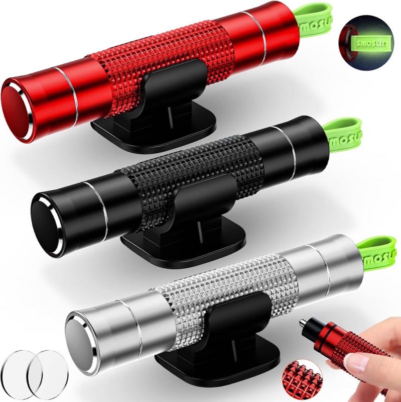 Verbessert Gurtschneider Notfallhammer Mini, 2 In 1 Safety Nothammer Auto mit Gurtschneider, Tragbarer Sicherheitshammer Fensterbrecher, Glasbrecher, Autoscheiben Zerstörer (3 Stück)