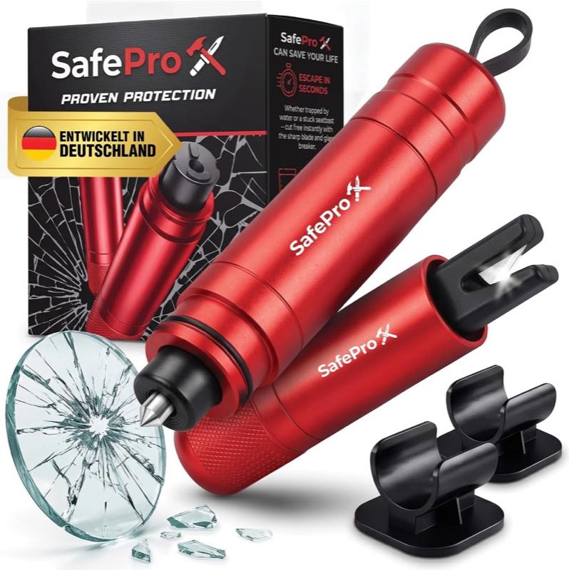Notfallhammer Auto mit Gurtschneider - Lebensrettender Kompakt Federkörner Glasbrecher - Sicherheit Rescue Tool & Scheiben Zertrümmerer für Schnelle Flucht bei Straße Unfällen (2er-Pack)