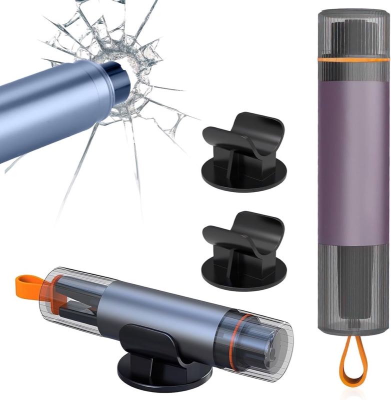 2 Stück Notfallhammer Auto mit Gurtschneider, 2-in-1 Gurtschneider Notfallhammer mit Fensterbrecher, Sicherheitswerkzeug mit Rutschfestem Griff & Halterung, Glasbrecher für PKW, LKW und Bus