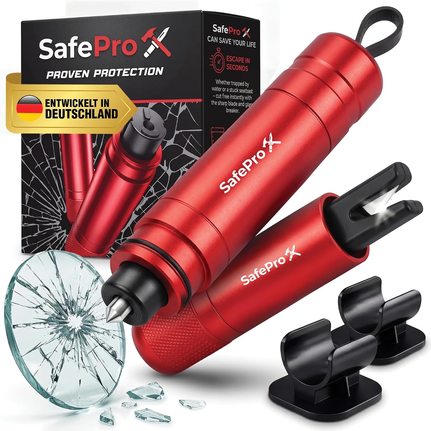 Notfallhammer Auto mit Gurtschneider - Lebensrettender Kompakt Federkörner Glasbrecher - Sicherheit Rescue Tool & Scheib