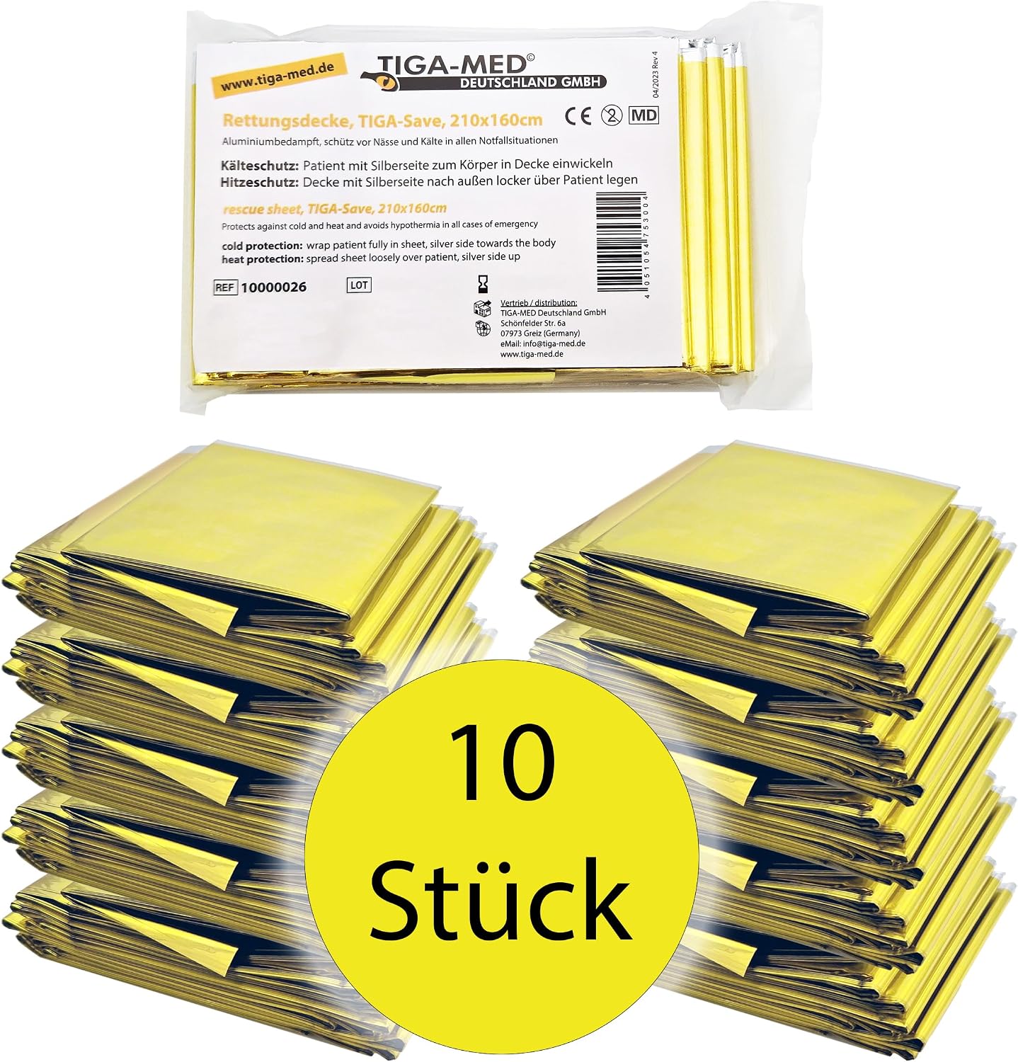 Tiga-Med Rettungsdecken 10 Stück – Gold/Silber Thermodecke 210 x 160 cm – Für Erste Hilfe, Auto, Notfall &…
