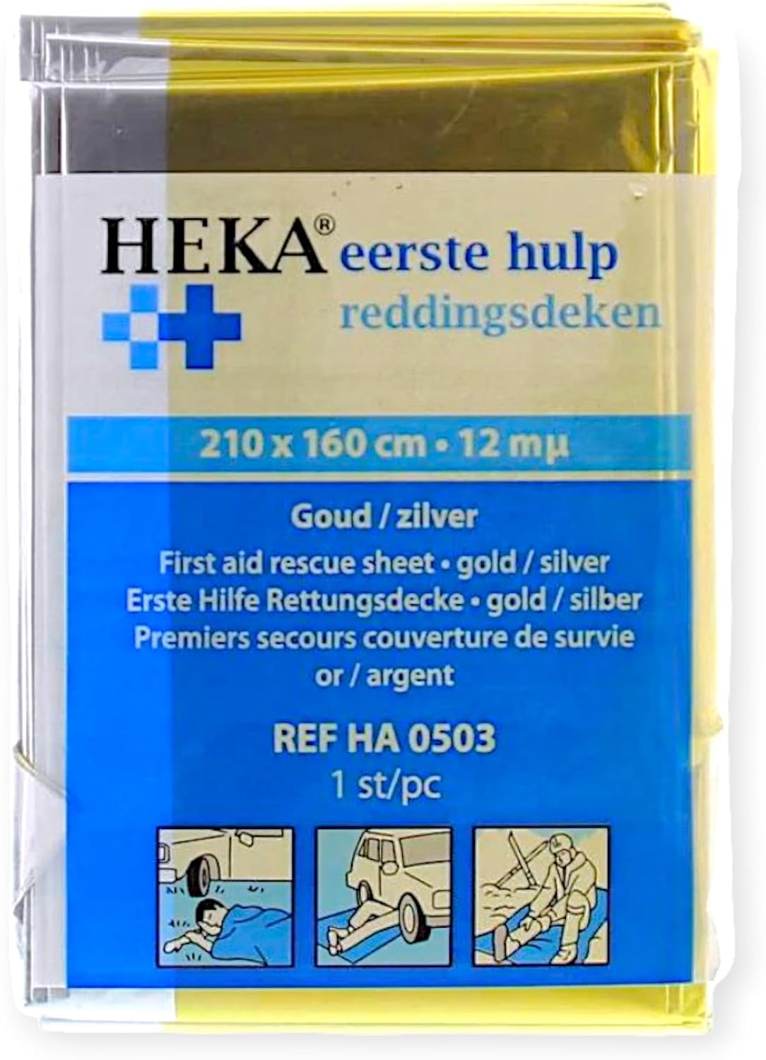 Heka – Rettungsdecke Gold/Silber, Notfalldecke 160x210 cm, Erste-Hilfe-Decke für Auto, Camping, Wandern UVM.