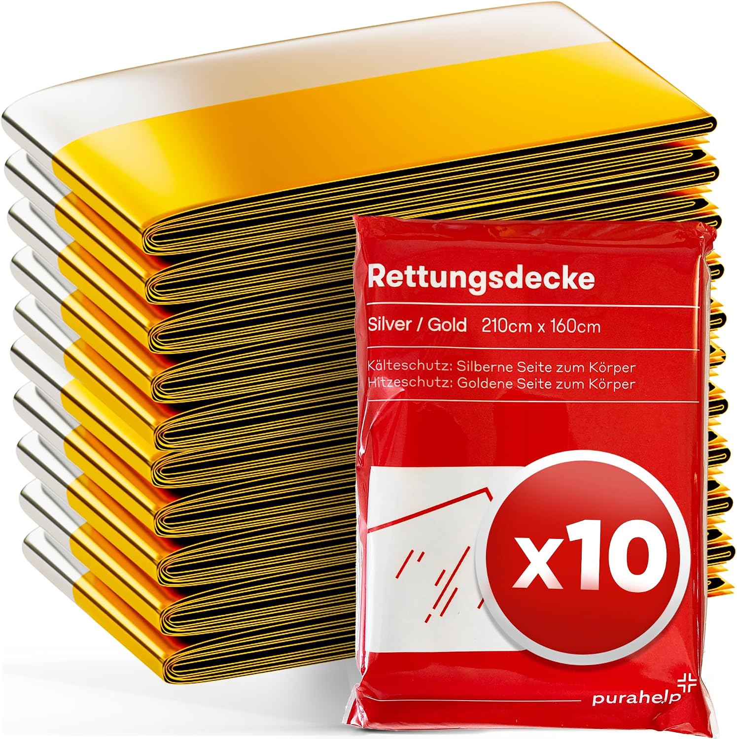 PURAHELP® Rettungsdecke Gold & Silber [10 STÜCK] - 210 x 160 cm