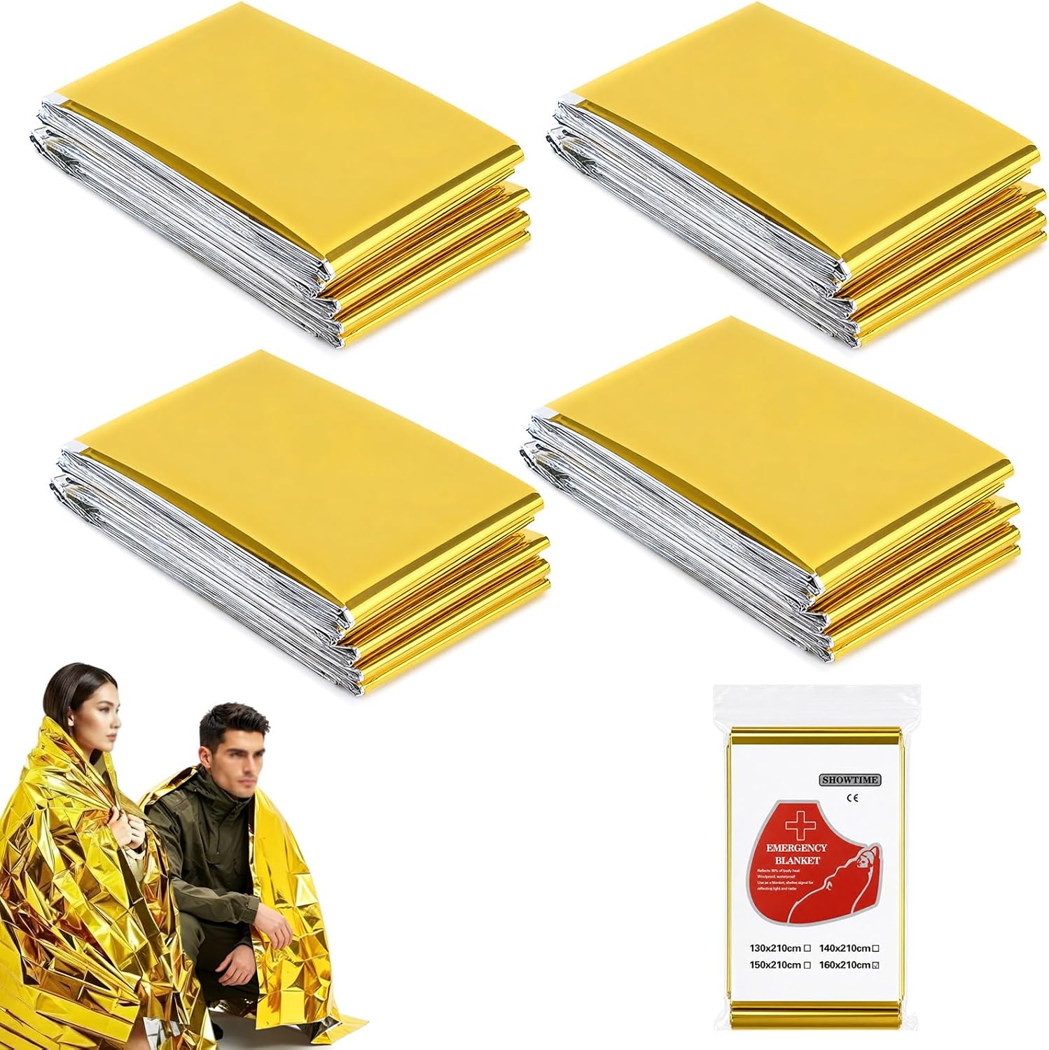 4er Pack Rettungsdecke Gold Silber – Notfall Thermodecke für Outdoor
