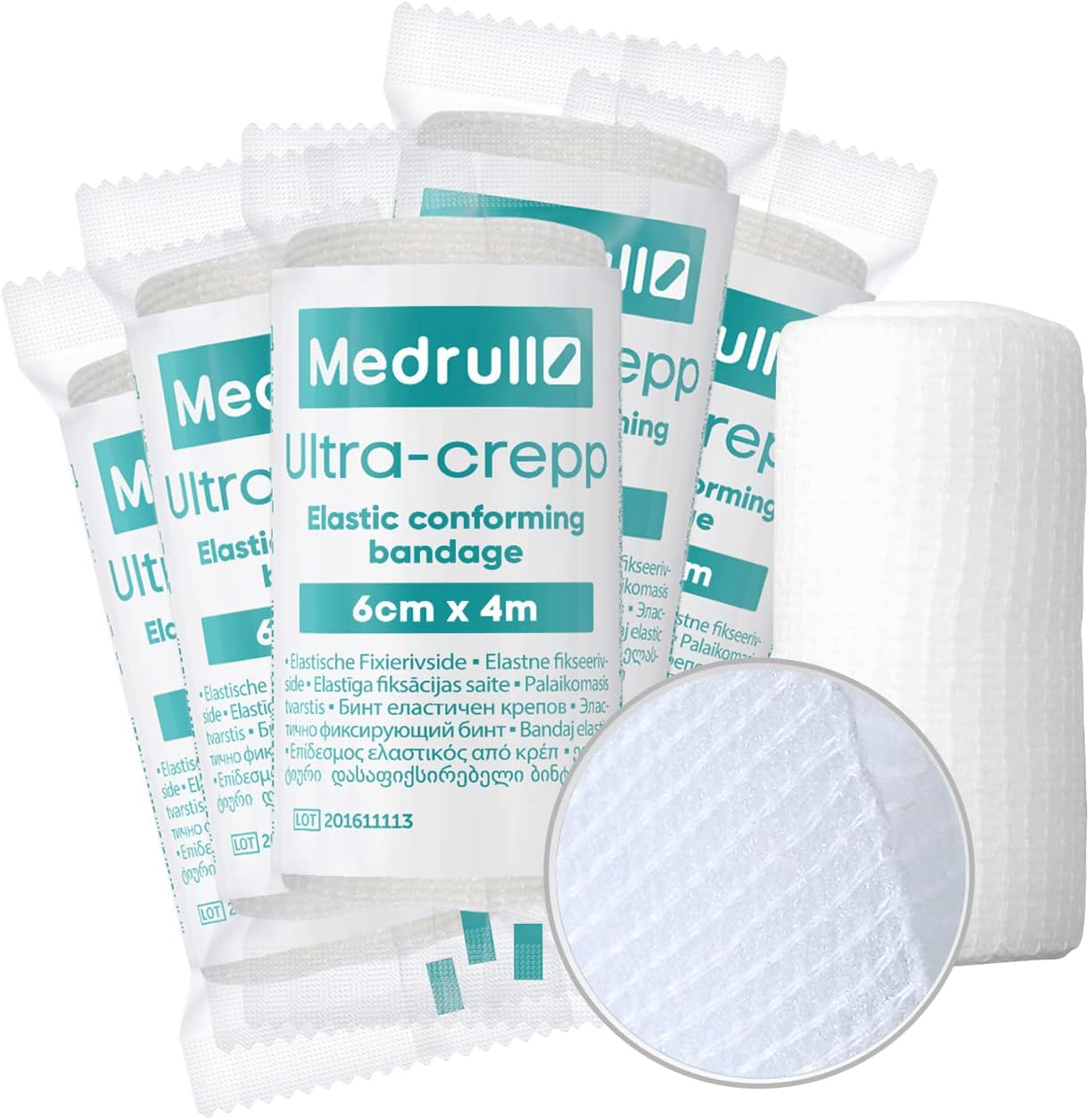 Medrull Medrull 10 Stück 6cm x 4m Mullbinden Set - Fixierbinden Groß - Verbandsmaterial ULTRA CREPP