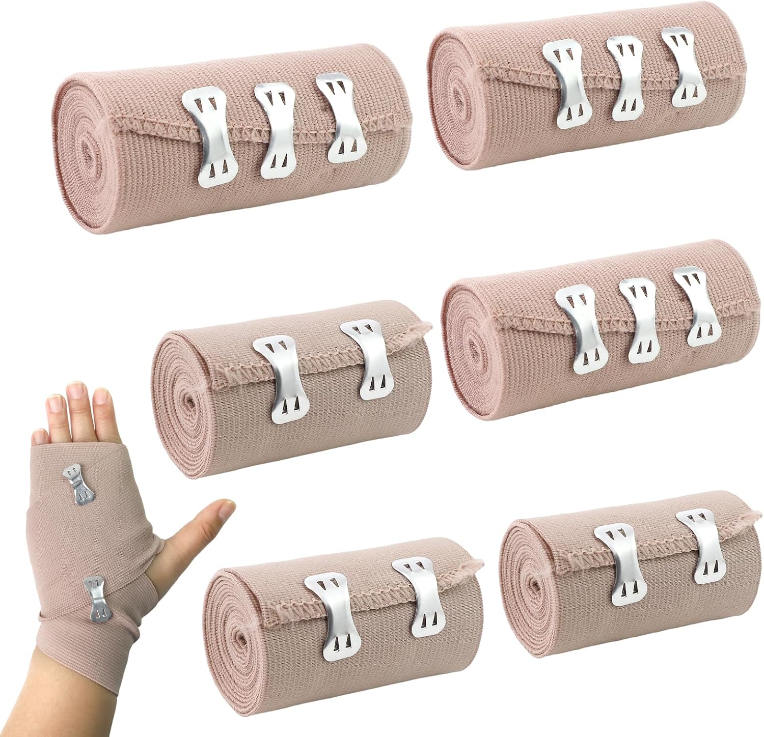 6 Stück Elastische Bandage,Kompressionsbinden mit Metallclips,Elastischer Verband,Wiederverwendbare Bandage,Binden Verband,Elastische Medizinische Fixierbinde für Handgelenke Knie Knöchel(7,5/10cm)