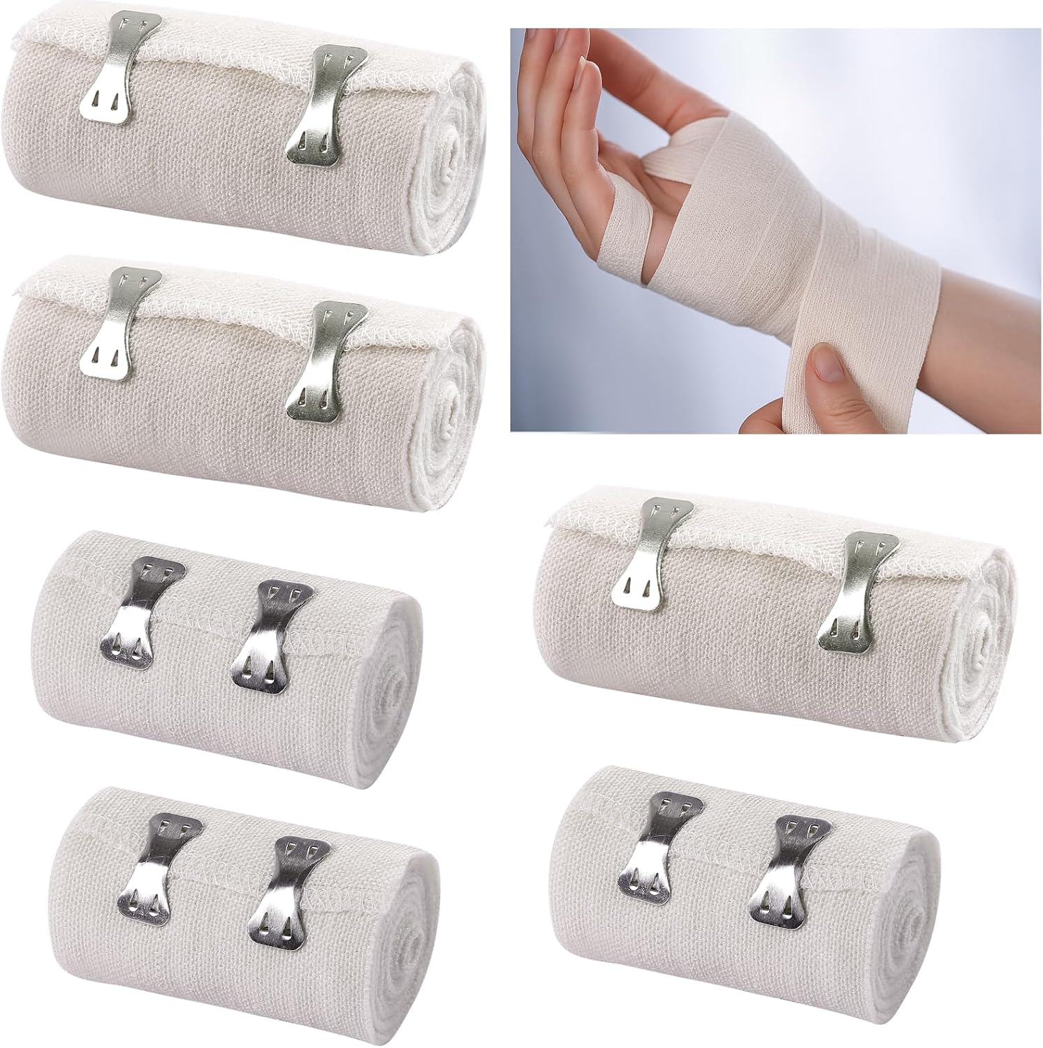Elastische Binden Verband, 6 Stück Medizinische Bandage mit 18 Metallclips