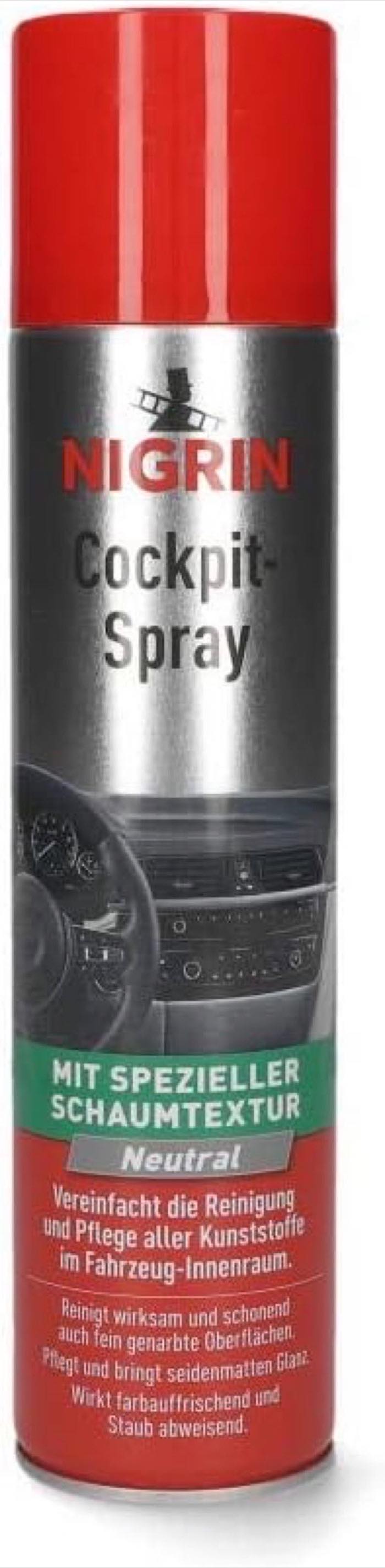 NIGRIN Cockpitspray Neutral 400ml, reinigt und pflegt Kunststoffe, ist staubabweisend, seidenmatt, antistatisch, Pflegeschaum