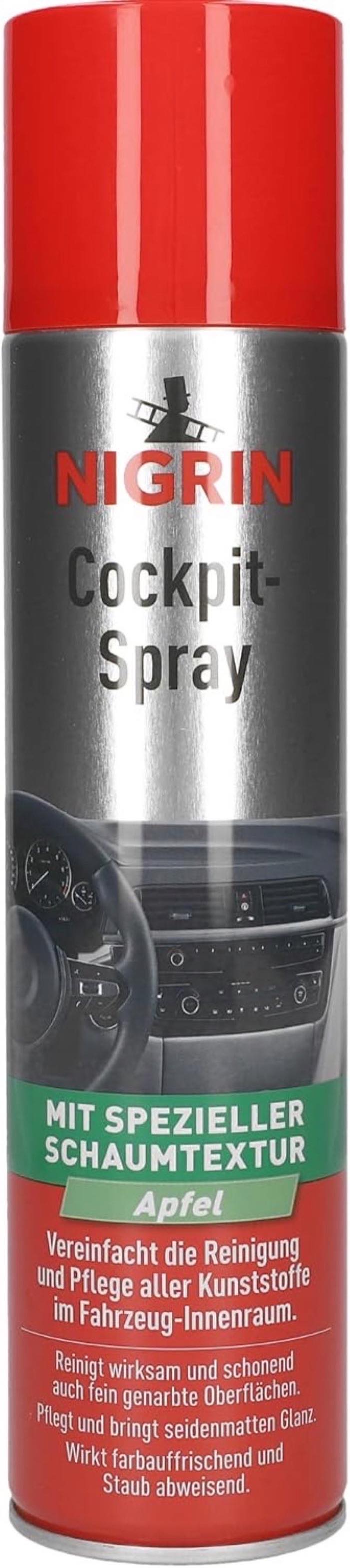 NIGRIN Cockpit-Spray Apfel, reinigt wirksam und schonend auch feingenarbte Oberflächen, 400 ml