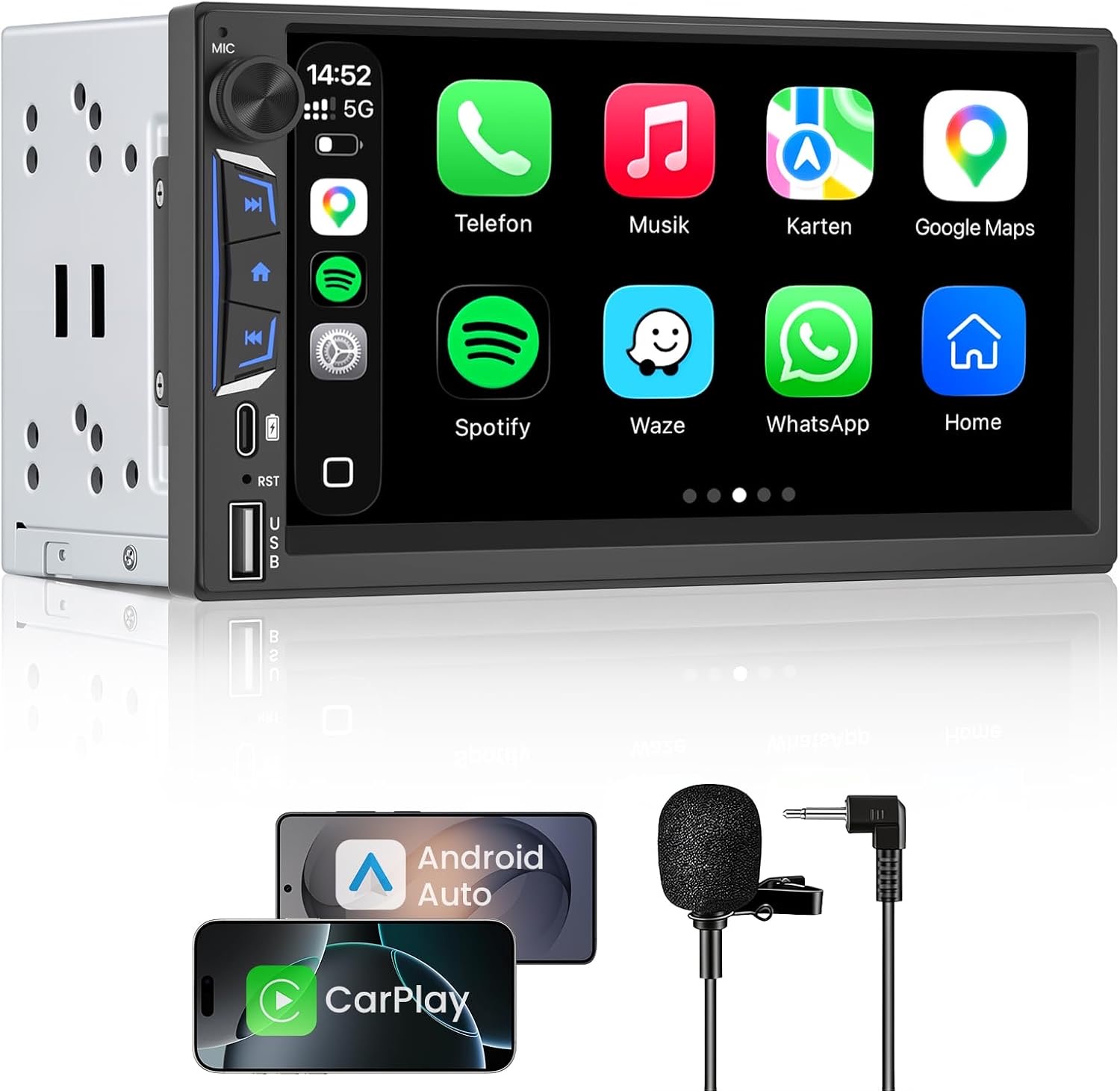 MRSXWPY 2-DIN Autoradio mit Wireless CarPlay und Android Auto