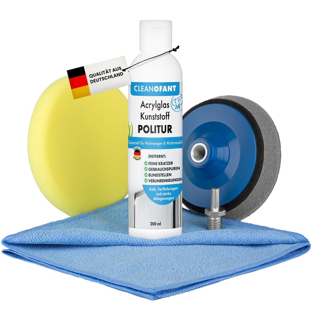 CLEANOFANT Acrylglas Politur Set für Akkuschrauber